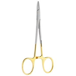 Porte-aiguille Halsey en acier inoxydable avec poignée à anneau et cliquet pour maintenir les aiguilles, 5 pouces (13 cm), à mâchoires droites - Product Image 1