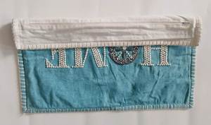 Housse de coussin carrée turquoise brodée à la main, écologique, 100% polyester, style luxueux perlé, fermeture éclair, décoration intérieure - Product Image 4
