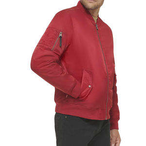PREMIUM MEN'S RED BOMBER <b>JACKET</b> <b>ZIP</b> <b>UP</b> CASUAL OUTERWEAR WITH RIBBED COLLAR CUFFS HEM SIDE POCKETS AND SLEEVE UTILITY POCKET - Product Image 4