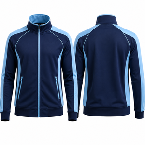 <b>Men's</b> Navy <b>Blue</b> Light <b>Blue</b> Color Blocking Varsity Jacket Full Zip Stand Collar Sporty Style Breathable Windproof Lightweight - Product Image 1