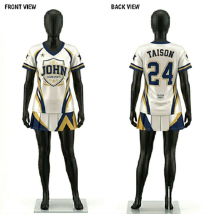 Conjunto de Jersey de Porristas para Mujer, Poliéster y Spandex de Primera Calidad, Transpirable, Diseño con Paneles Blancos, Azul Marino y Dorado, Impresión por Sublimación, Logotipo Personalizado - Product Image 1