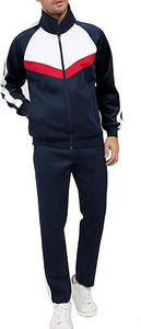 Ensemble de survêtement 2 pièces pour homme, veste zippée color block et pantalon de survêtement assorti avec bandes blanches - Product Image 2