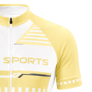 Ensemble de maillot et short de cyclisme personnalisé jaune clair et blanc, manches courtes, fermeture éclair intégrale, séchage rapide, rembourré, uniforme de vélo, équipe de course, sports - Product Image 6