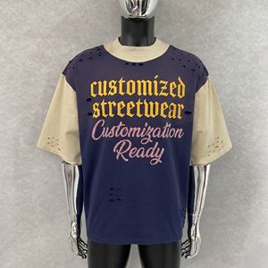 T-shirt Streetwear Personnalisé Homme Coupe Oversize Manches Courtes Col Rond avec Bordure Contrastante, Imprimé Paillettes et Lettres en Strass, Coupe Jersey - Product Image 1