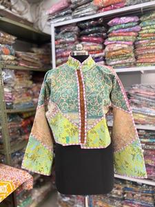 Indian Vintage Kantha Stitched Breathable Cotton Reversible Quilted Winter Jacket - Product Image 2