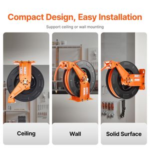 Carrete de Manguera de Aire Híbrido de Doble Brazo 3/8 x 65FT Máx. 300PSI, Carrete Retráctil para Manguera de Compresor de Aire, Accesorios y Piezas para Herramientas Neumáticas - Product Image 5