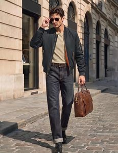 Blouson bomber noir pour homme, col montant, fermeture éclair, coupe-vent décontracté avec doublure orange - Product Image 2