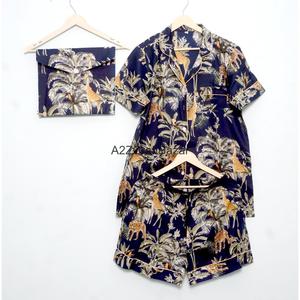 Conjunto de Pijama Corto para Mujer, 100% Algodón Puro, Secado Rápido, Transpirable, Estampado Digital de Flores, Cuello en V, con Cordón Ajustable - Product Image 5