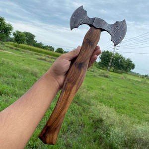 Damascus Steel Double Head <b>Axe</b> Hand Made Pattern Steel Tool With Solid Wood Handle For Camping Outdoor And Utility Use - Product Image 1