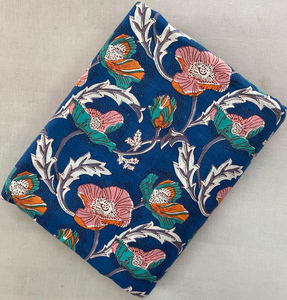 Blue Floral Hand Block Printed Cotton <b>Fabric</b> Indian Dress Material <b>Fabric</b> for Kurti Sewing Wholesale - Product Image 2