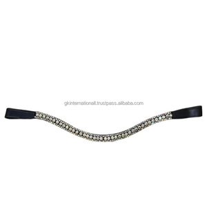 Bandeau de tête pour cheval en cuir de qualité supérieure, conçu avec trois rangées de cristaux multicolores, chaîne de diamants, bandeau de tête pour cheval - Product Image 2