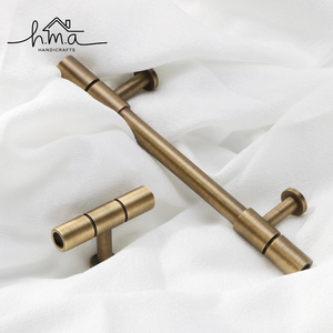Modern Brushed Brass Cabinet <b>Knob</b> <b>and</b> Bar Handle Set Minimal Gold <b>Drawer</b> <b>Pull</b> Kitchen Cupboard Door Hardware Sleek Design - Product Image 2