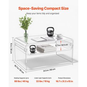 Tavolino da Caffè Moderno Rettangolare in Acrilico a 2 Livelli con Ripiano Portaoggetti per Sala da Pranzo - Product Image 3