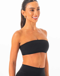 Soutien-gorge de sport sans bretelles pour femme, noir uni, maintien moyen, vêtements de yoga, spandex, polyester - Product Image 3