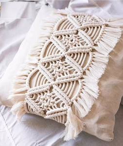Boho Cushion <b>Cover</b> Cotton Macrame Handmade <b>Throw</b> <b>Cover</b> for Couch Bed Hotel Décor 16 x 16 inch Pillow <b>Cover</b> - Product Image 5