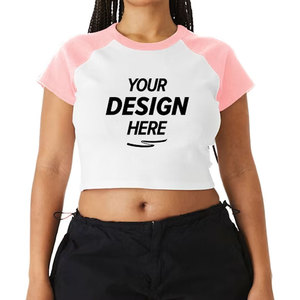 Camiseta Corta para Mujer, Lisa, de Color Sólido, Manga Corta, Cuello Redondo, Tejido Acanalado, Elástica, Informal para Uso Diario - Product Image 5