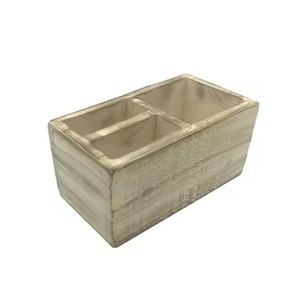 Rustic Wooden Caddy Storage Box Rectangular with Metal Handle for Living Room Sundries Handmade Single Tier Cutlery Holder - Product Image 2