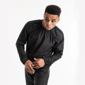Combinaison de sauna noire à col haut et manches longues pour homme, en polyester, taille élastique, pour toutes les saisons, vêtements de fitness - Product Image 1