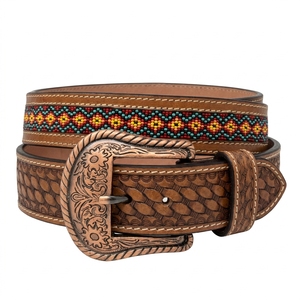 Ceinture en cuir occidentale avec incrustation de perles et boucle de cowboy gravée, pour hommes et femmes, vente en gros, fournisseur personnalisé, accessoire de mode - Product Image 3