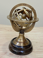 Messing-Sternenkugel mit dunklem Holzsockel, antike astronomische Armillary-Globus-Kugel für Schreibtisch, Büro, Bibliothek, Heimdekoration
