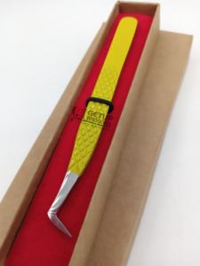 Pinzas de extensión de pestañas de acero inoxidable con recubrimiento de polvo amarillo de volumen ruso, logotipo personalizado, herramientas de belleza, diamante - Product Image 3