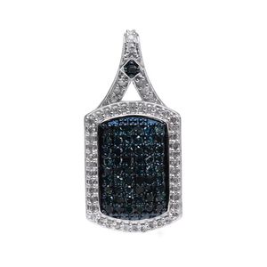 Blue Black and White Moissanite Pendant Rectangular <b>Charm</b> Link Chain Necklace for Women - Product Image 3