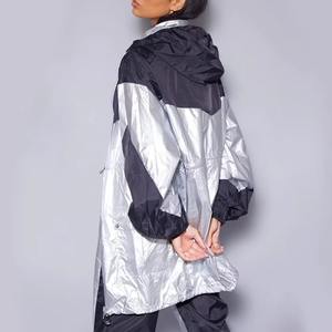 Conjunto de 2 Piezas de Chaqueta Cortavientos de Nailon para Mujer, Talla Grande, con Capucha, Cremallera Reflectante, Estampado Sólido, Resistente al Viento, Transpirable, para Invierno, Estilo Urbano - Product Image 2