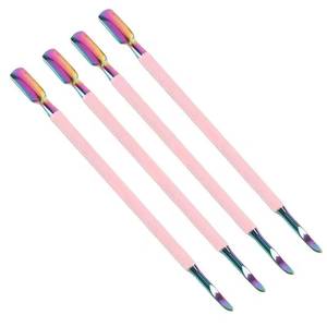 Juego de Empujadores de Cutículas de Acero Inoxidable de Doble Punta con Mango Rosa y Punta Arcoíris, Diseño de Doble Cabeza Reutilizable - Product Image 1