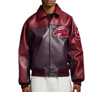 Vintage Maroon Genuine <b>Leather</b> Varsity <b>Jacket</b> <b>Men</b> Custom Avirex Style Track Team Embroidery Retro Bomber Letterman Coat - Product Image 3