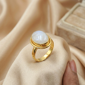 Natural Rainbow Moonstone Oval <b>Ring</b> 925 Sterling Silver Rose Gold & Yellow Gold Plated Handmade <b>Statement</b> Jewelry for Unisex Men - Product Image 3