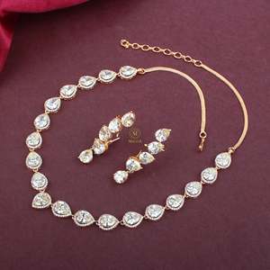 Shylie CZ Designer <b>Fashion</b> <b>Necklace</b> and Earring Set with American Diamond and Pearl - Product Image 1
