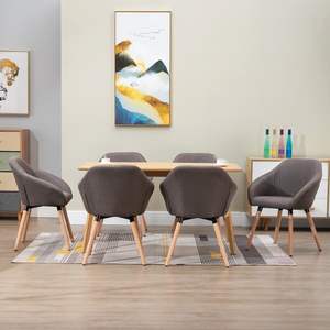 Juego de 6 Sillas de Comedor de Poliéster Color Taupe y Madera Maciza, Tamaño Estándar - Product Image 1