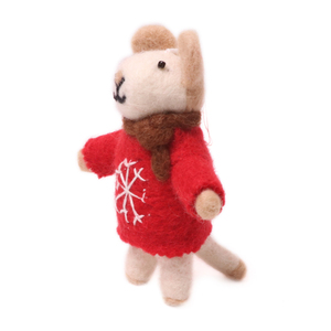 Festive <b>Felt</b> Christmas Mouse Handmade Wool Cute Figurine with Snowflake Sweater Indoor Holiday Decor - Product Image 3