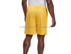 Short de basket-ball en maille jaune pour hommes short de sport respirant à séchage rapide avec logo personnalisé vêtements de sport pour entraînement de gym - Product Image 3