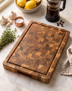 Planche à découper carrée réversible en bois d'acacia durable avec poignée, épaisseur 1,5 cm, pour cuisine et service, livraison gratuite - Product Image 2