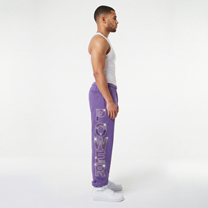 Pantalon de survêtement ample décontracté pour homme avec strass, en molleton, taille à cordon, style sportif, haute qualité, en polyester, pour le jogging et comme pyjama - Product Image 3