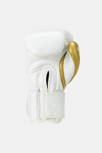 Gants de boxe en cuir blanc avec garniture dorée et fermeture Velcro pour adultes - Product Image 6