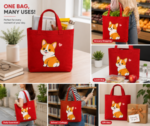 Sac fourre-tout en toile rouge tendance avec imprimé Corgi mignon, fermeture personnalisée pour les voyages et le shopping - Product Image 4