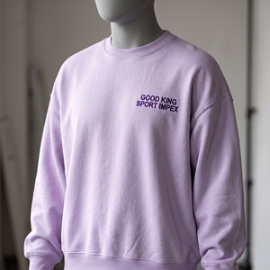 Sudadera de cuello redondo para hombre, color lila claro, con estampado de letras en el pecho, de forro polar liso, estilo holgado, venta al por mayor - Product Image 5