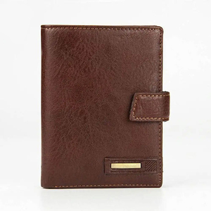 Genuine Leather <b>Wallet</b> <b>Men's</b> Vintage Style Fold Closure Foldable Short Daily Use Large Capacity <b>Brown</b> Color - Product Image 1