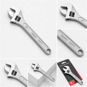 Clé à molette réglable de 4 pouces, robuste, en acier au carbone forgé, finition satinée, mâchoires trempées, clé compacte pour la réparation de la plomberie - Product Image 2