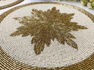 <b>Beaded</b> Round Place Mat Floral Table Mat Cream Gold Dining <b>Placemat</b> for Restaurant Hotel Home Decor - Product Image 2
