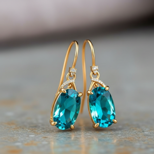 Boucles d'oreilles pendantes de mariée élégantes ovales vertes Hydro & CZ – Argent sterling 925 plaqué or 18 carats, accessoire de soirée - Product Image 5