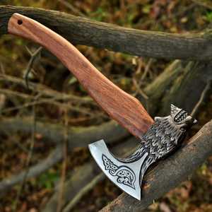 THEWIZ CRAFTS Handmade High Carbon Steel Viking Tomahawks Industrial Grade Survival Camping Hatchet Wooden <b>Handle</b> Leather Sheath - Product Image 2