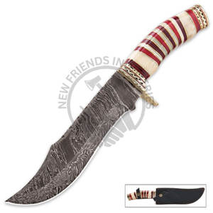 Nouveau couteau de chasse artisanal en acier Damas avec manche en bois et os de chameau, lame fixe extra-affûtée, couteau Bowie, couteau de survie pour l'extérieur - Product Image 2