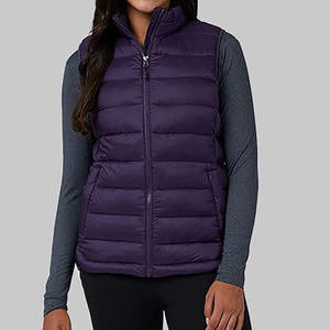 Women's <b>Purple</b> Quilted <b>Vest</b> With Zipper Stand Collar Casual Winter Outerwear Sleeveless Puffer Jacket With Pockets - Product Image 4