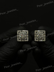 Boucles d'oreilles classiques en argent 925 avec diamants ronds, sertissage à griffes géométriques, bijoux de mariage pour femmes - Product Image 3