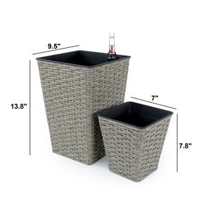 Set di 2 Fioriere Quadrate Intelligenti in Vimini Intrecciato a Mano, Grigie, con Sistema di Auto-Irrigazione per Uso Interno ed Esterno - Product Image 2