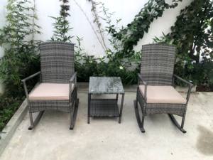 RK00064, Silla Mecedora de Ratán y Acero Moderna de Alta Calidad, con Cojín de Poliéster y Vidrio Templado, Muebles de Exterior para Hotel - Product Image 5