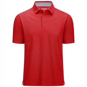 เสื้อโปโลแขนสั้นสีแดงสำหรับผู้ชาย ทรงปกติ สีพื้น ผ้าถักเนื้อปิเก้ คอตตอน สวมใส่สบาย - Product Image 1